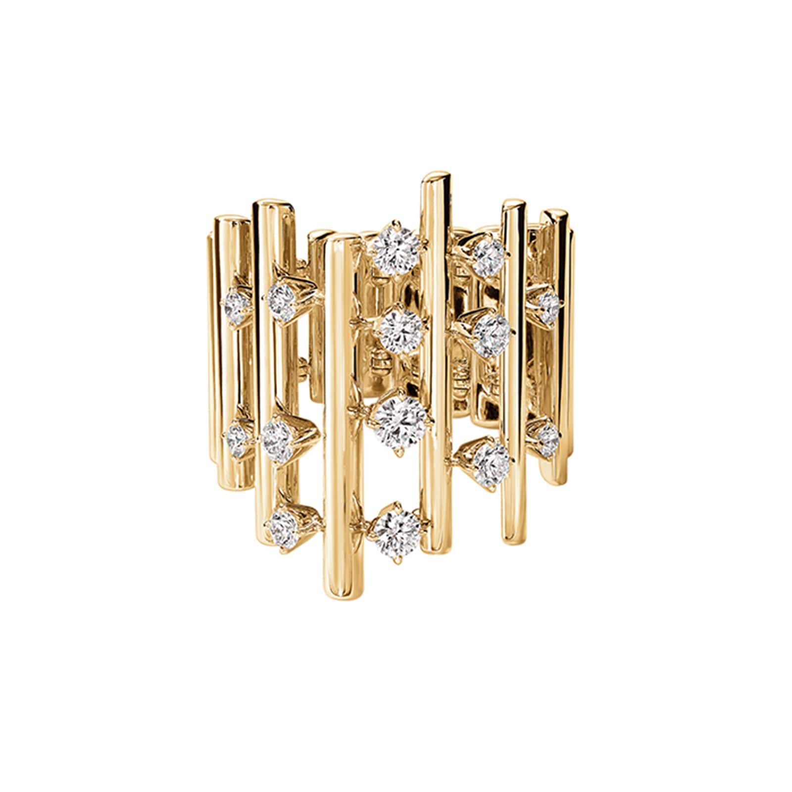 Hearts On Fire 18K Yellow Gold Barre Multi Row Diamond Ring - Size 7.5