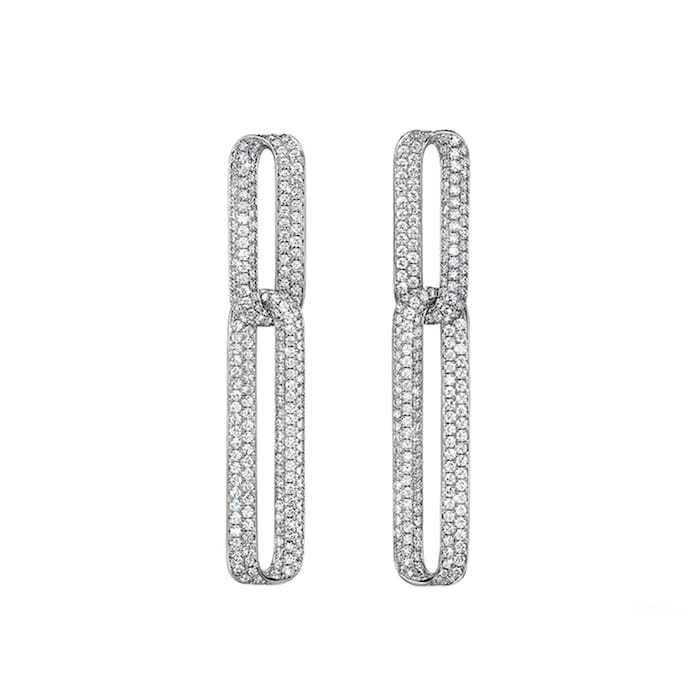 Hearts On Fire 18K White Gold Inside/Out Pave Diamond Link Drop Earrings