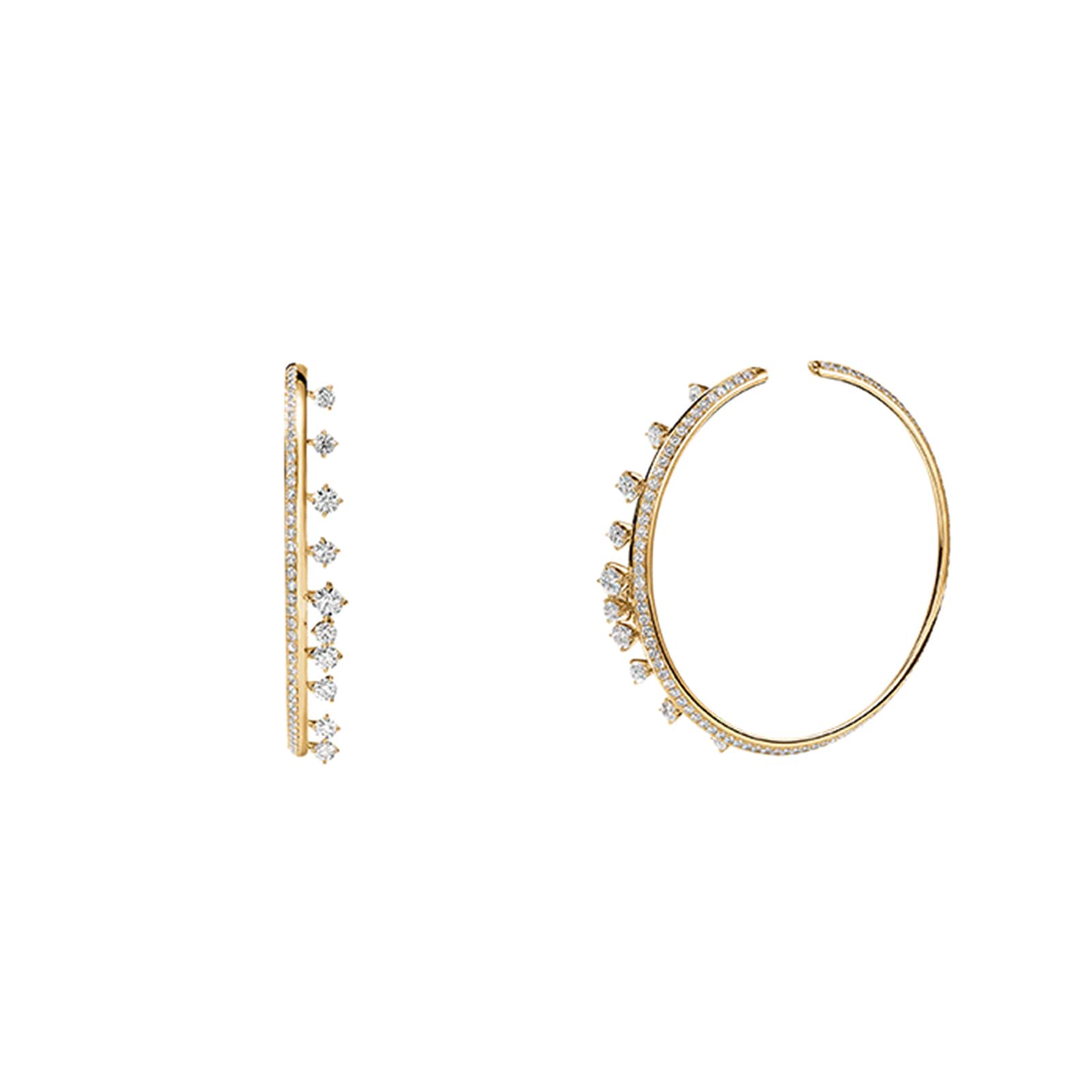 Hearts On Fire 18K Yellow Gold Barre Floating Diamond Large Hoop Earrings Hearts On Fire 18K Yellow Gold Barre Floating Diamond Large Hoop Earrings