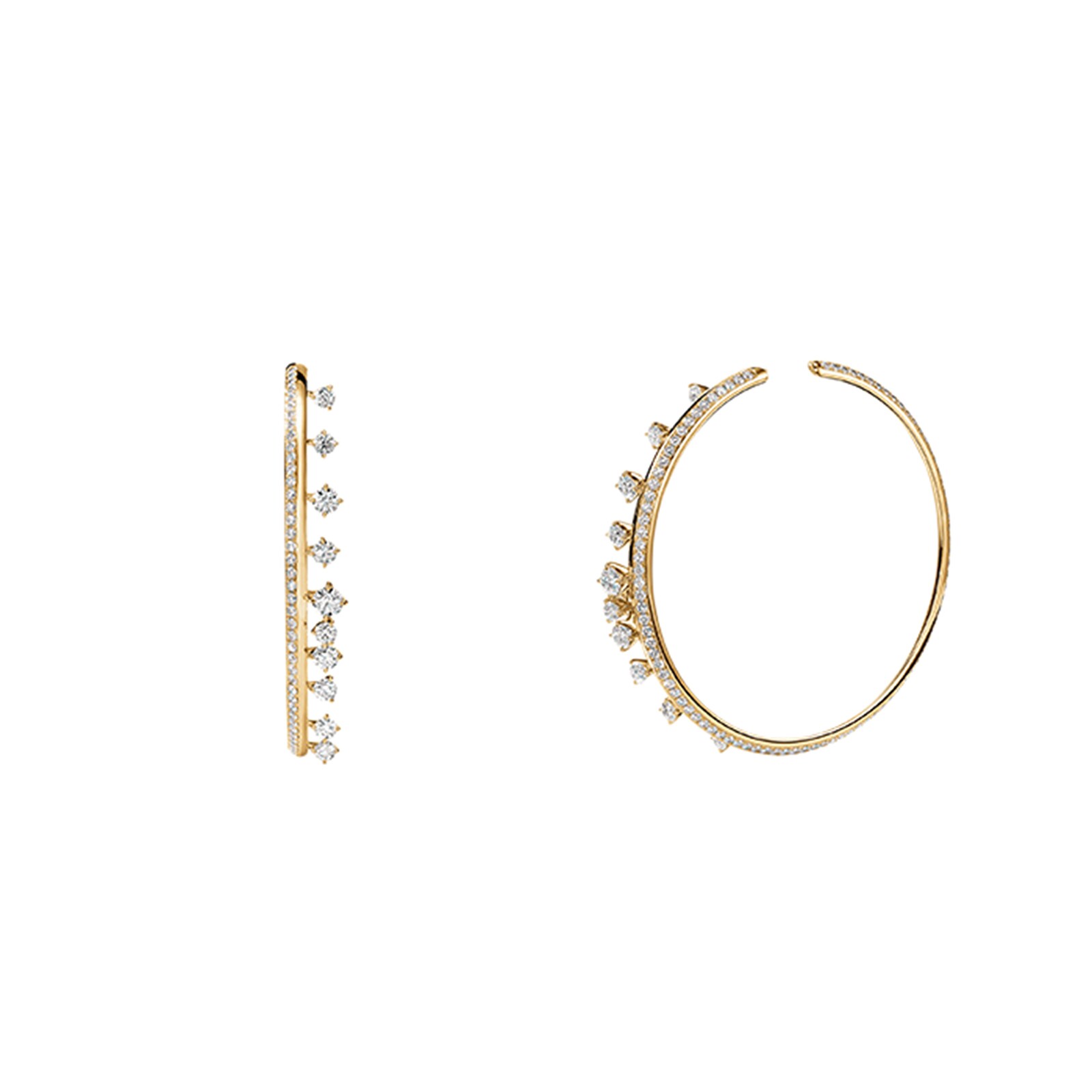 Hearts On Fire 18K Yellow Gold Barre Floating Diamond Large Hoop Earrings