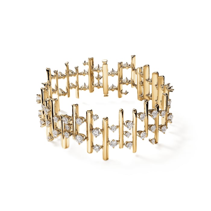 Hearts on Fire 18K Yellow Gold Barre Mutli Row 5.80cttw Diamond Bracelet