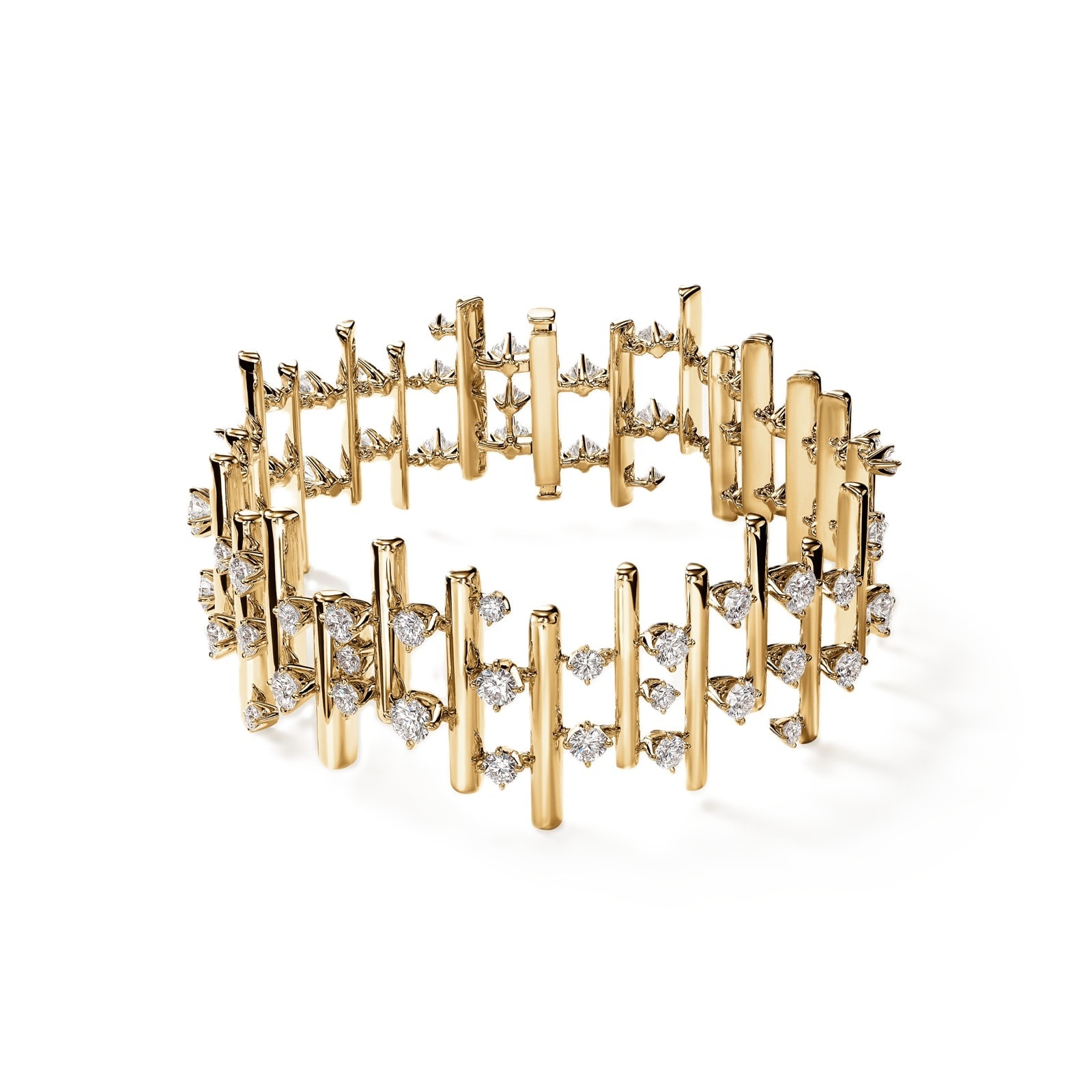 Hearts on Fire 18K Yellow Gold Barre Mutli Row 5.80cttw Diamond Bracelet