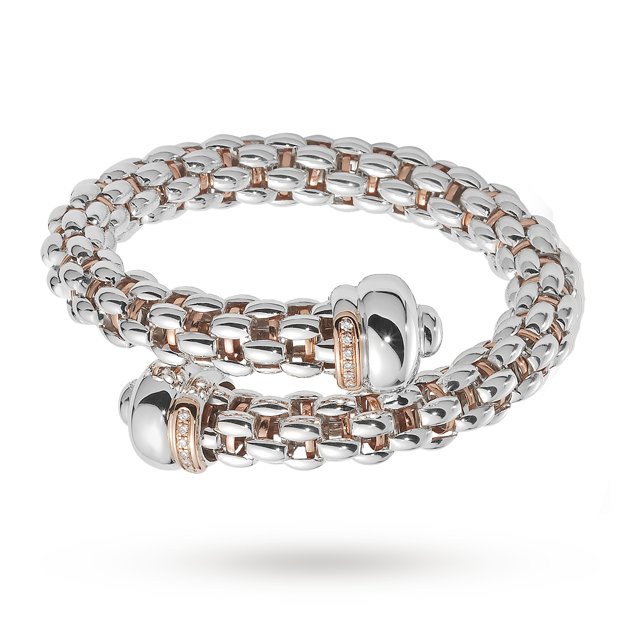 FOPE Silver Star Cross Over 0.16ct Diamond Bangle