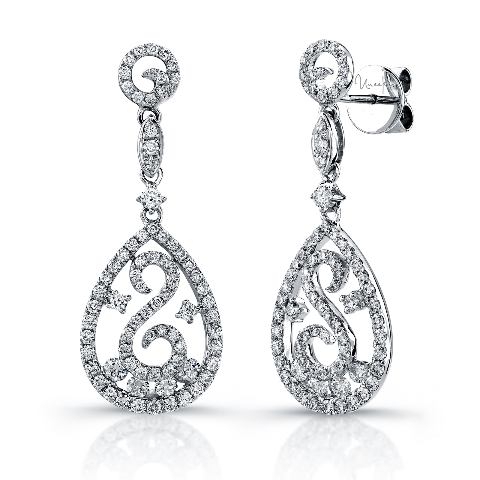 Uneek 18k White Gold 1.49cttw Diamond Drop Earrings