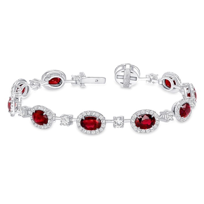 Uneek 18k White Gold Oval Ruby & Diamond Bracelet