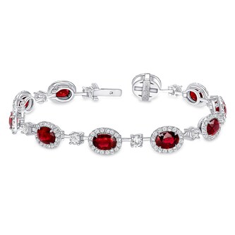 Uneek 18k White Gold Oval Ruby & Diamond Bracelet