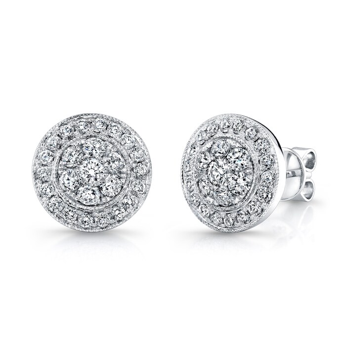 Uneek 14k White Gold 0.95cttw Diamond Cluster Stud Earrings