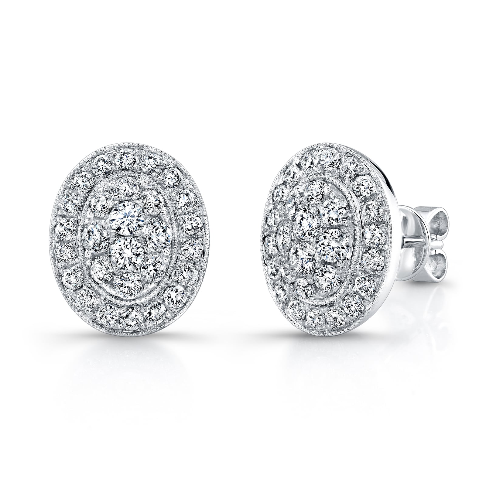 Uneek 14k White Gold 1.05cttw Diamond Cluster Stud Earrings