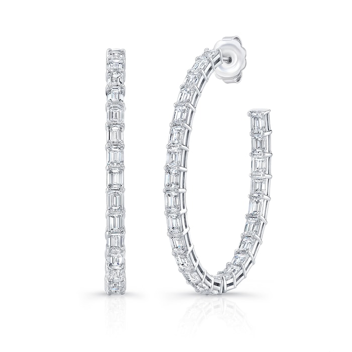 Uneek 18k White Gold Emerald Cut Diamond Earrings