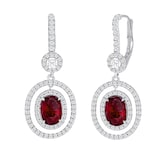 Uneek 18k White Gold Oval Ruby & Diamond Earrings