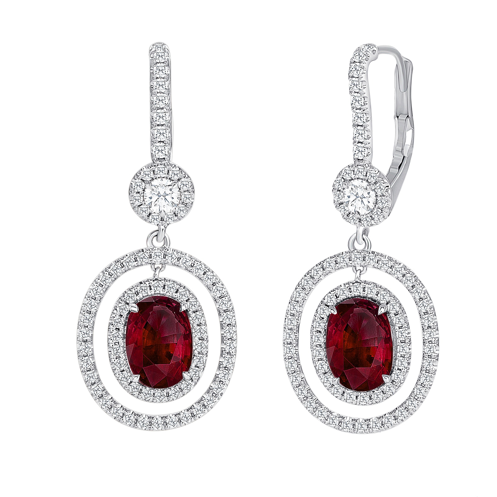 Uneek 18k White Gold Oval Ruby & Diamond Earrings