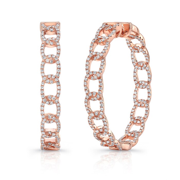 Uneek 14k Rose Gold "La Mirada" Inside-Out 1.50cttw Diamond 35mm Hoop Earrings