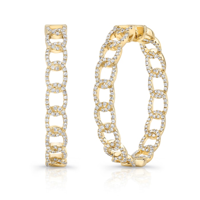 Uneek 14k Yellow Gold "La Mirada" Inside-Out 1.50cttw Diamond 35mm Hoop Earrings