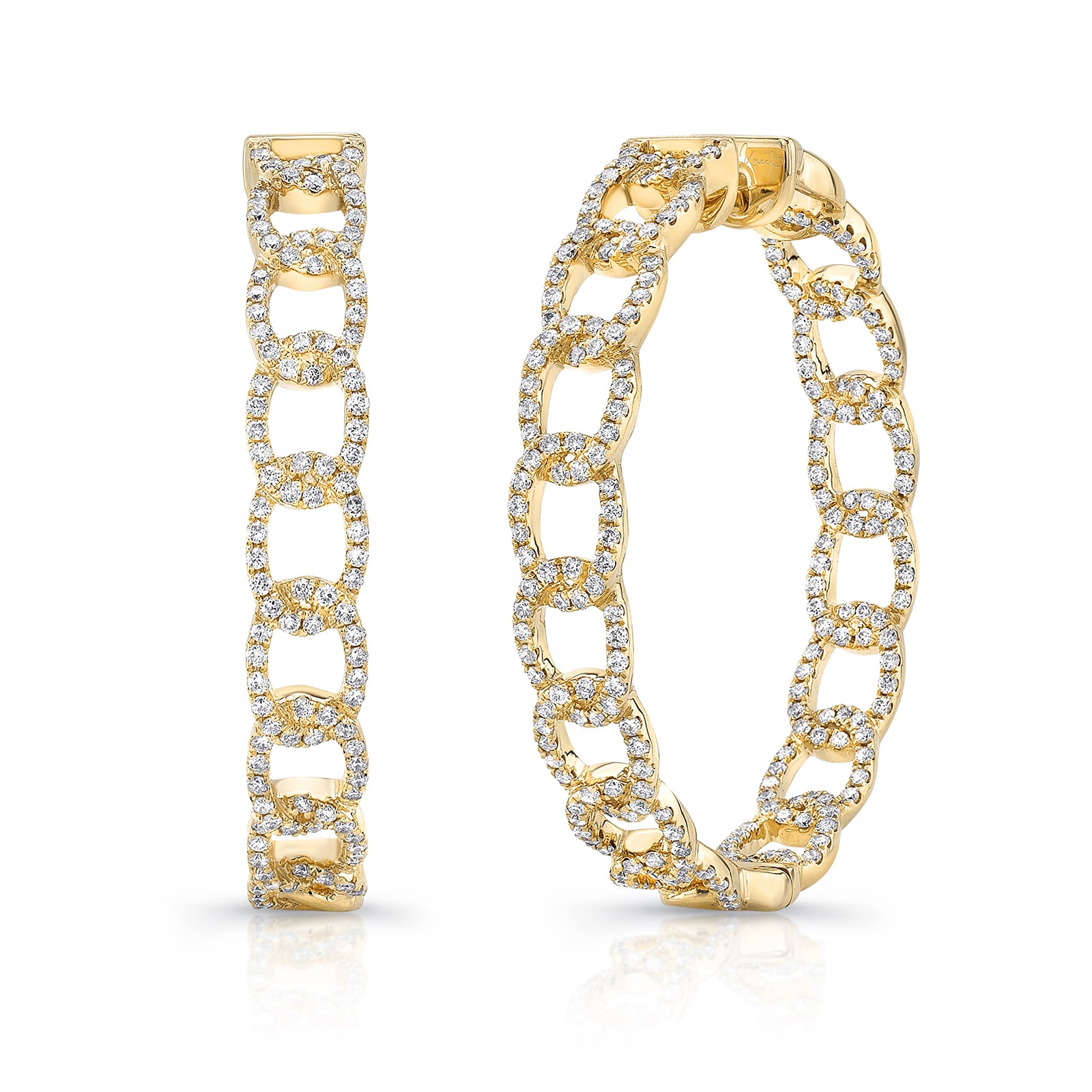 Uneek 14k Yellow Gold "La Mirada" Inside-Out 1.50cttw Diamond 35mm Hoop Earrings