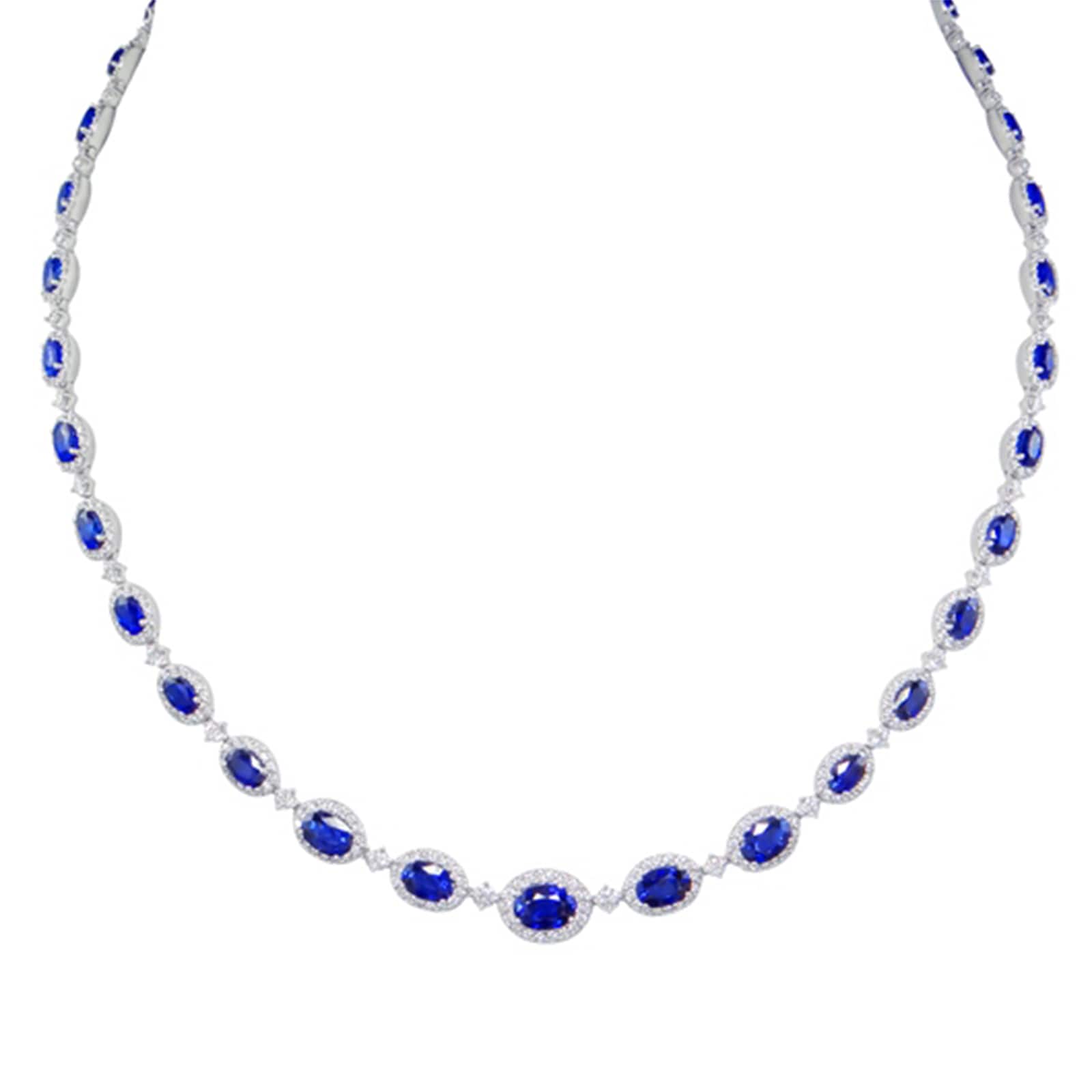 18k White Gold 14.85cttw Oval Sapphire And 4.00cttw Diamond Necklace