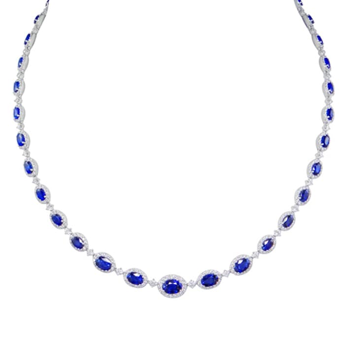 UNEEK 18k White Gold 14.85cttw Oval Sapphire and 4.00cttw Diamond Necklace