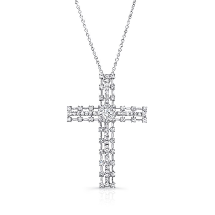 Uneek 14k White Gold 1.05cttw Diamond Cross Pendant