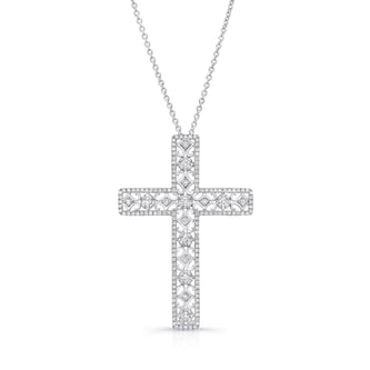 Uneek 14k White Gold Openwork 0.65cttw Diamond Cross Pendant