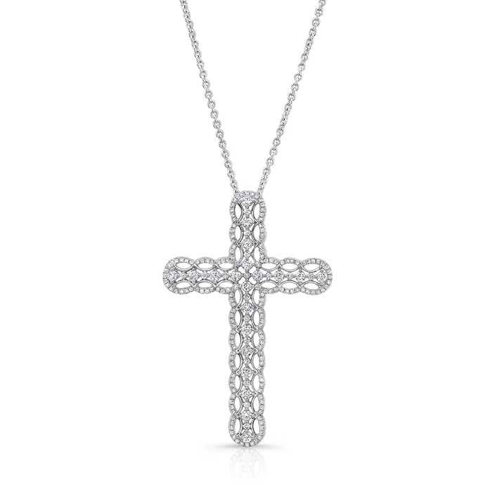 Uneek 14k White Gold 1.05cttw Diamond Cross Pendant