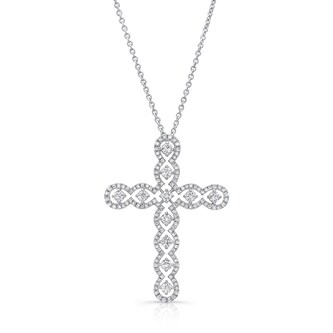 Uneek 14K White Gold Openwork 1.00cttw Diamond Cross Pendant