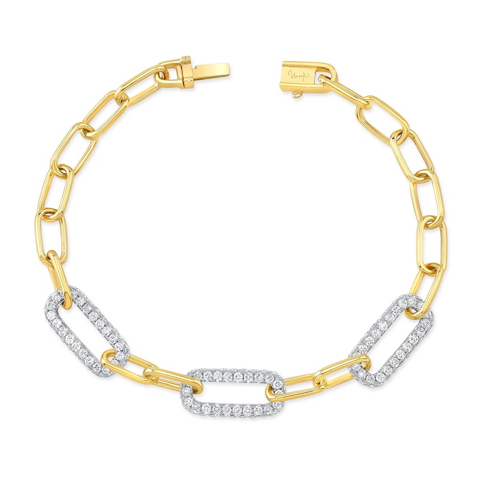 Uneek 18k Yellow and White Gold 3.52cttw Diamond Chain Bracelet 7.25"