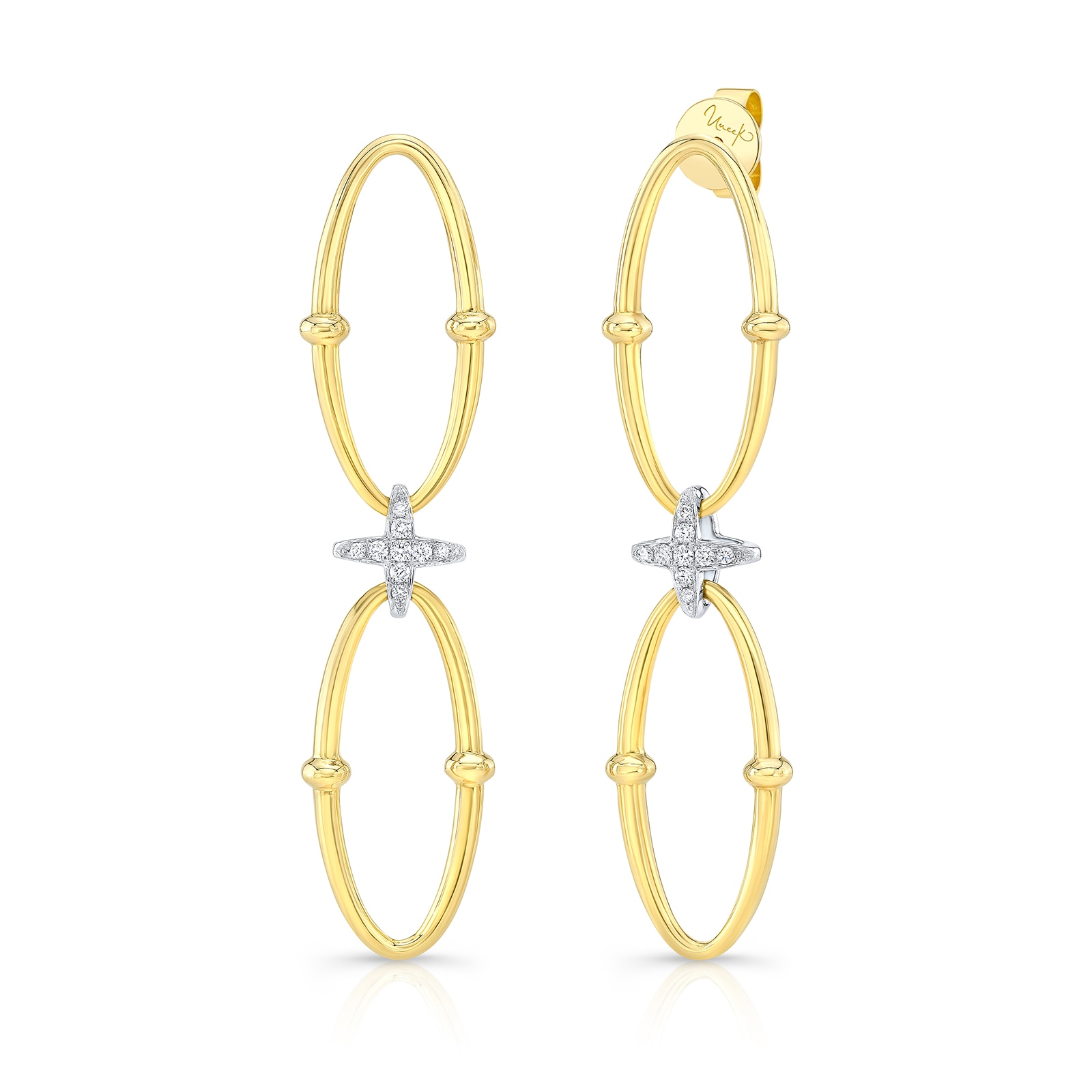 18k Yellow And White Gold 0.15cttw Double Drop Earrings