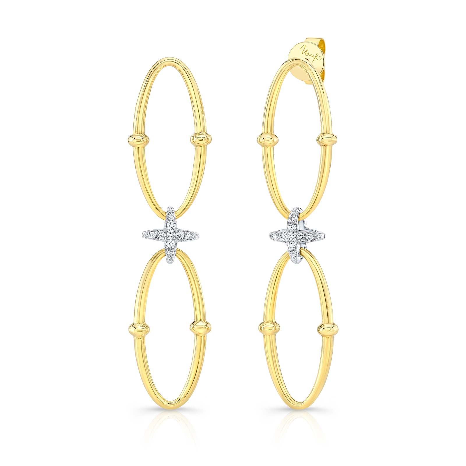 Uneek 18k Yellow and White Gold 0.15cttw Double Drop Earrings