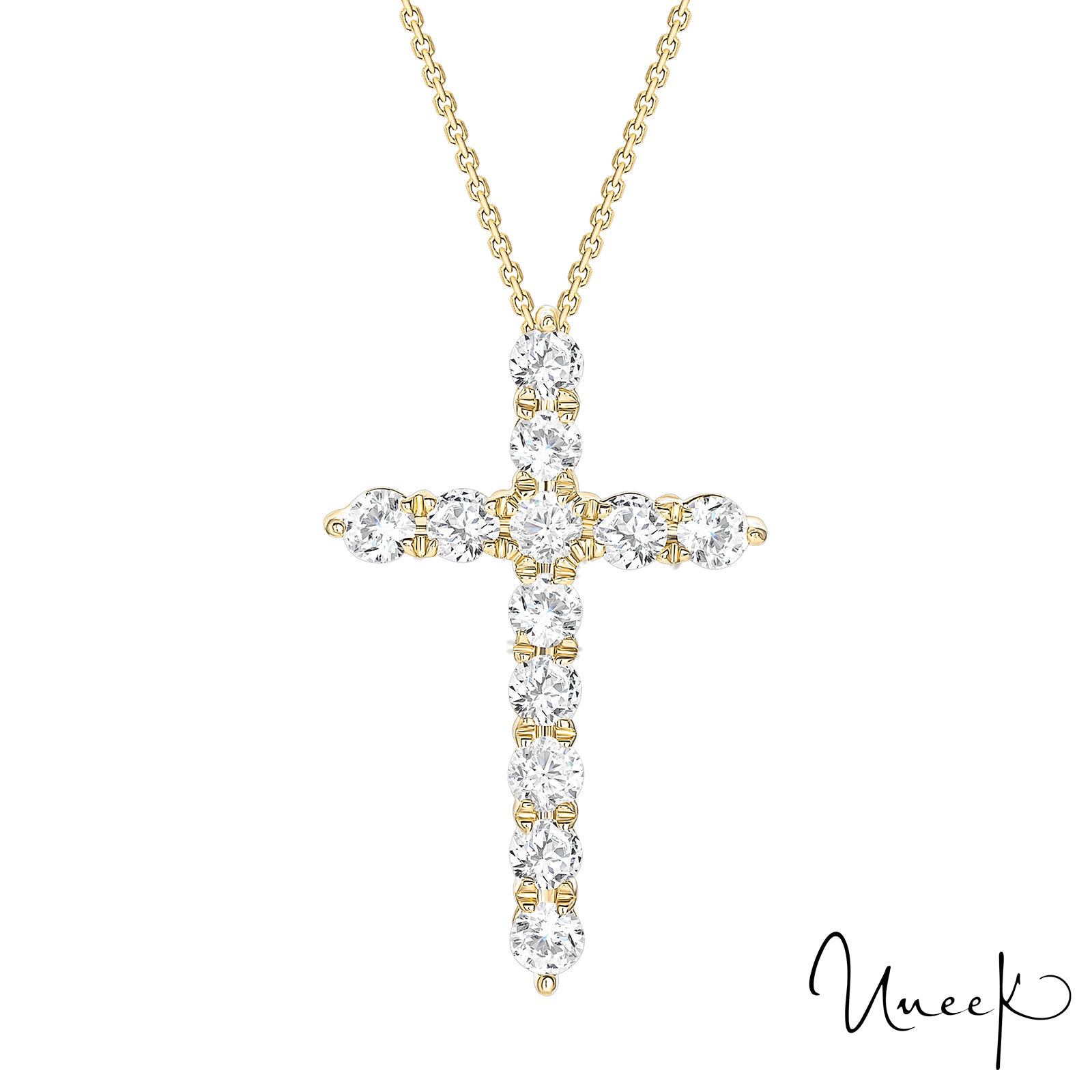 Uneek 18k Yellow Gold 1.00cttw Diamond Cross Necklace 16"