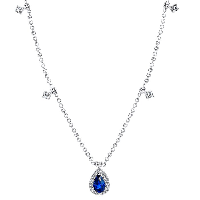 Uneek 18k White Gold 0.51cttw Pear Sapphire and 0.24cttw Diamond Station Necklace