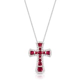 Uneek 14k White Gold 0.38cttw Ruby and 0.20cttw Diamond Cross Pendant