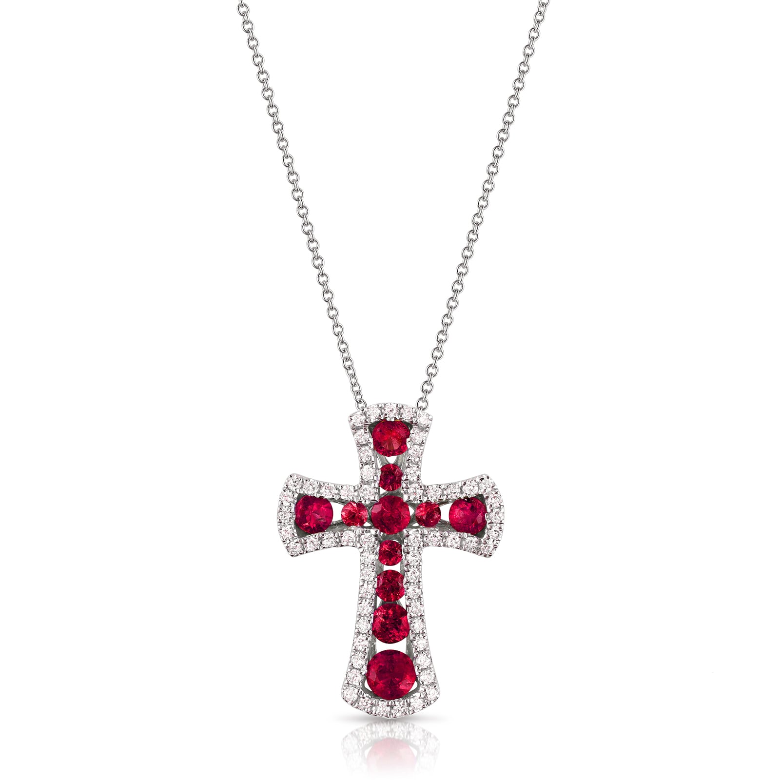 Uneek 14k White Gold 0.38cttw Ruby and 0.20cttw Diamond Cross Pendant