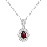 Uneek 18k White Gold 0.28cttw Oval Ruby and 0.33cttw Mixed Diamond Pendant