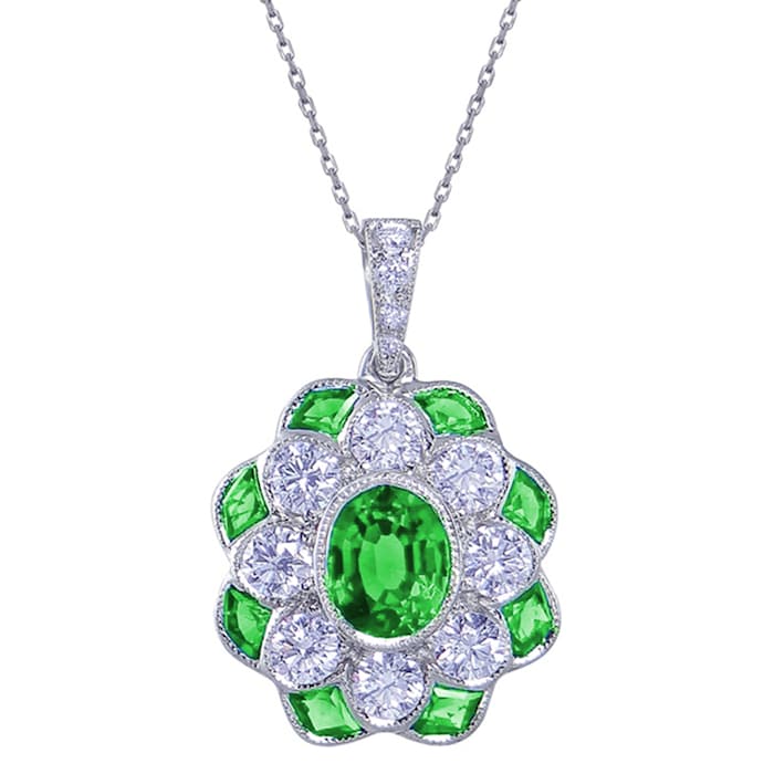 Uneek 18k White Gold 1.50cttw Mixed Emerald and 0.65cttw Diamond Pendant