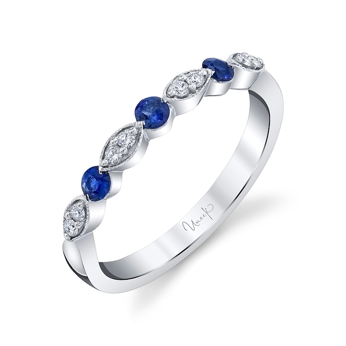 Uneek 18k White Gold 0.24cttw Sapphire and 0.08cttw Diamond Band - Size 6.5