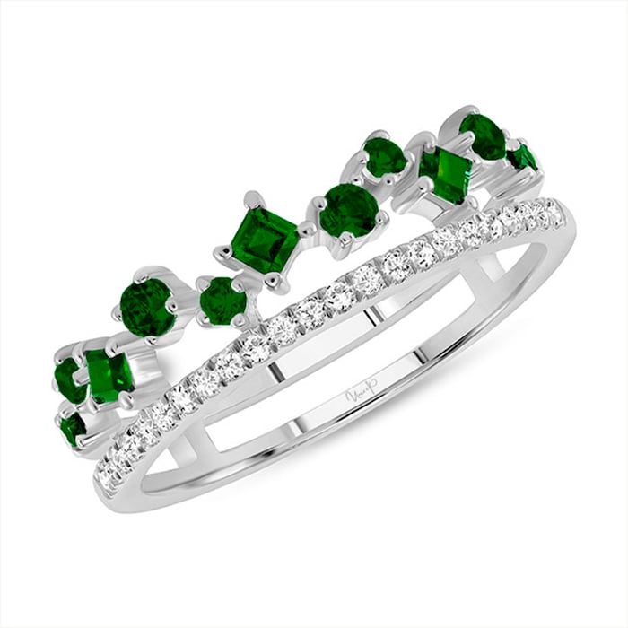 Uneek 14k White Gold 0.36cttw Mixed Emerald and 0.11cttw Diamond Band - Size 6.5