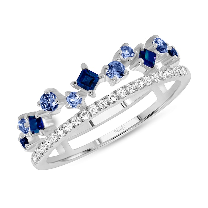 Uneek 14k White Gold 0.46cttw Mixed Sapphire and 0.11cttw Diamond Band - Size 6.5