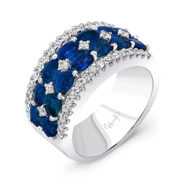 Uneek 18k White Gold 2.78cttw Oval Sapphire and 0.49cttw Diamond Band - Size 6.5