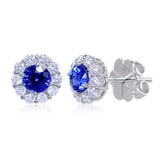 Uneek 18k White Gold 1.12cttw Sapphire and 0.40cttw Diamond Halo Stud Earrings