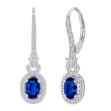 Uneek 18k White Gold 1.17cttw Oval Sapphire and 0.39cttw Diamond Halo Drop Earrings