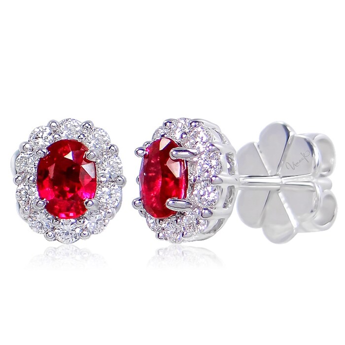 Uneek 14k White Gold 0.65cttw Oval Ruby and 0.29cttw Diamond Halo Stud Earrings