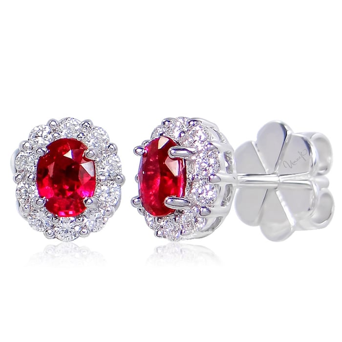 Uneek 14k White Gold 0.65cttw Oval Ruby and 0.29cttw Diamond Halo Stud Earrings