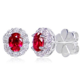 Uneek 14k White Gold 0.65cttw Oval Ruby and 0.29cttw Diamond Halo Stud Earrings Uneek 14k White Gold 0.65cttw Oval Ruby and 0.29cttw Diamond Halo Stud Earrings