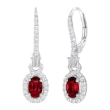 Uneek 18k White Gold 0.91cttw Oval Ruby and 0.39cttw Mixed Diamond Halo Drop Earrings