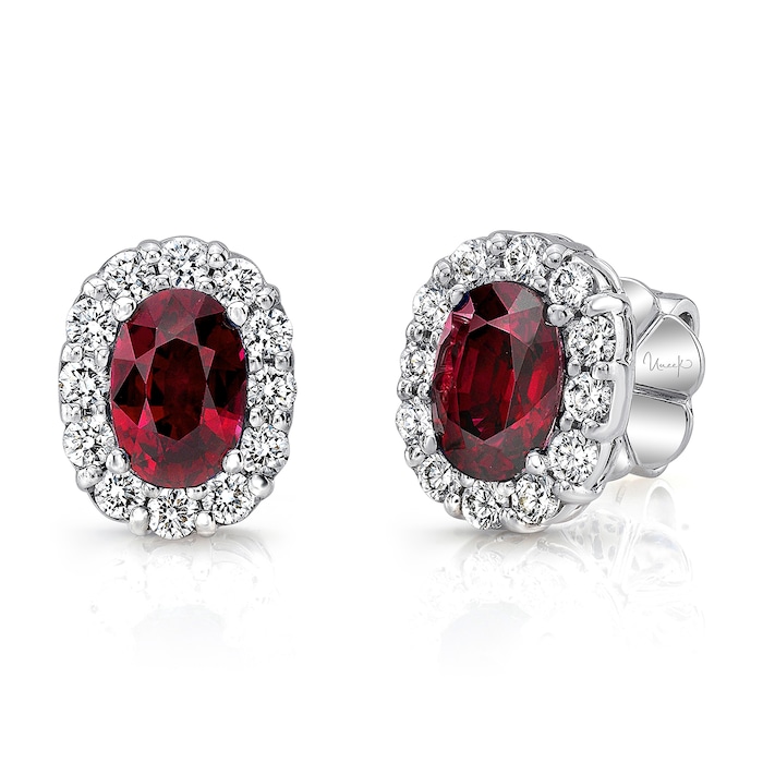 Uneek 18k White Gold 0.95cttw Oval Ruby and 0.44cttw Diamond Halo Stud Earrings