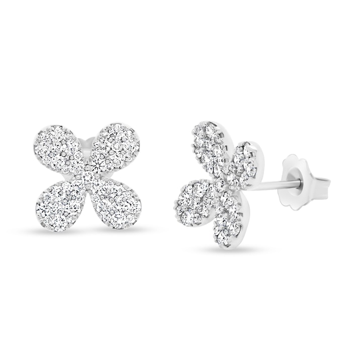 Uneek 14k White Gold 1.01cttw Diamond Flower Stud Earrings