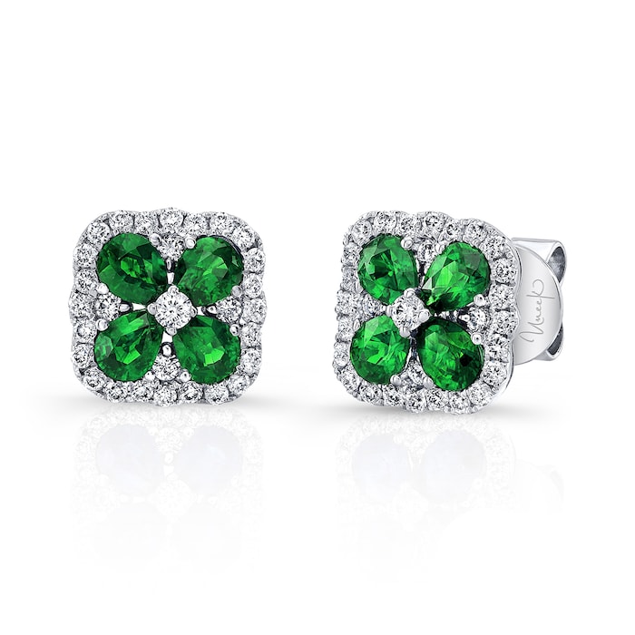 Uneek 18k White Gold 1.00cttw Emerald and 0.55cttw Diamond Halo Earrings