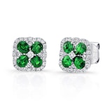Uneek 18k White Gold 1.00cttw Emerald and 0.55cttw Diamond Halo Earrings