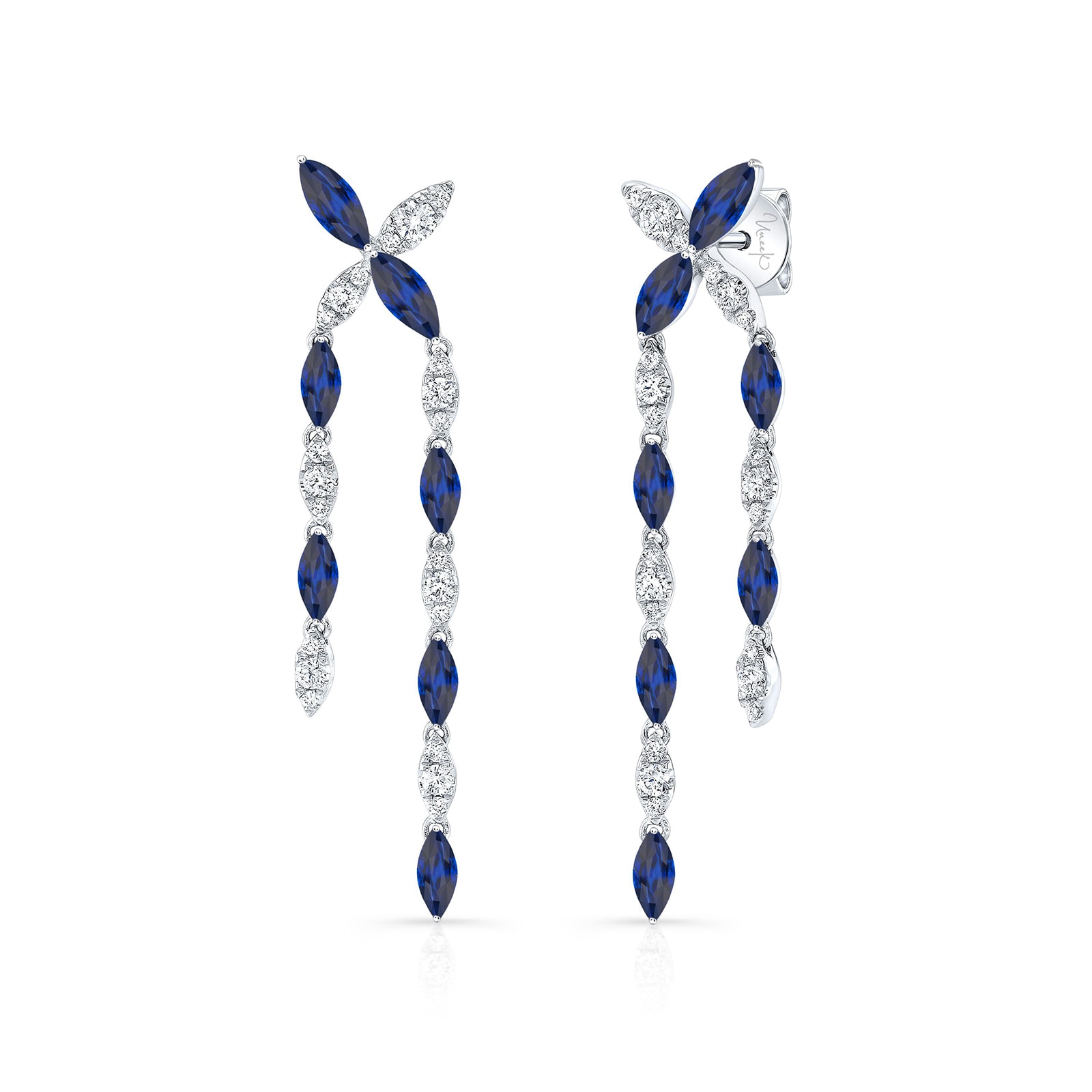 18k White Gold 2.50cttw Sapphire And 0.55cttw Diamond Drop Earrings