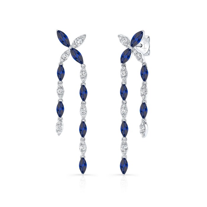 Uneek 18k White Gold 2.50cttw Sapphire and 0.55cttw Diamond Drop Earrings