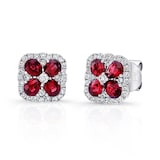 Uneek 18k White Gold 1.34cttw Ruby and 0.42cttw Diamond Halo Earrings